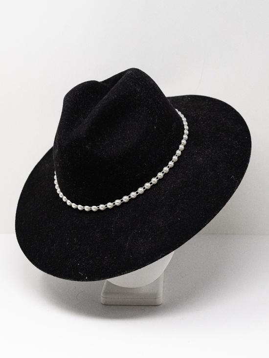 Lele Sadoughi Pearl Beaded Embellished Strand Wool Felt Fedora Hat Black OS main image 4